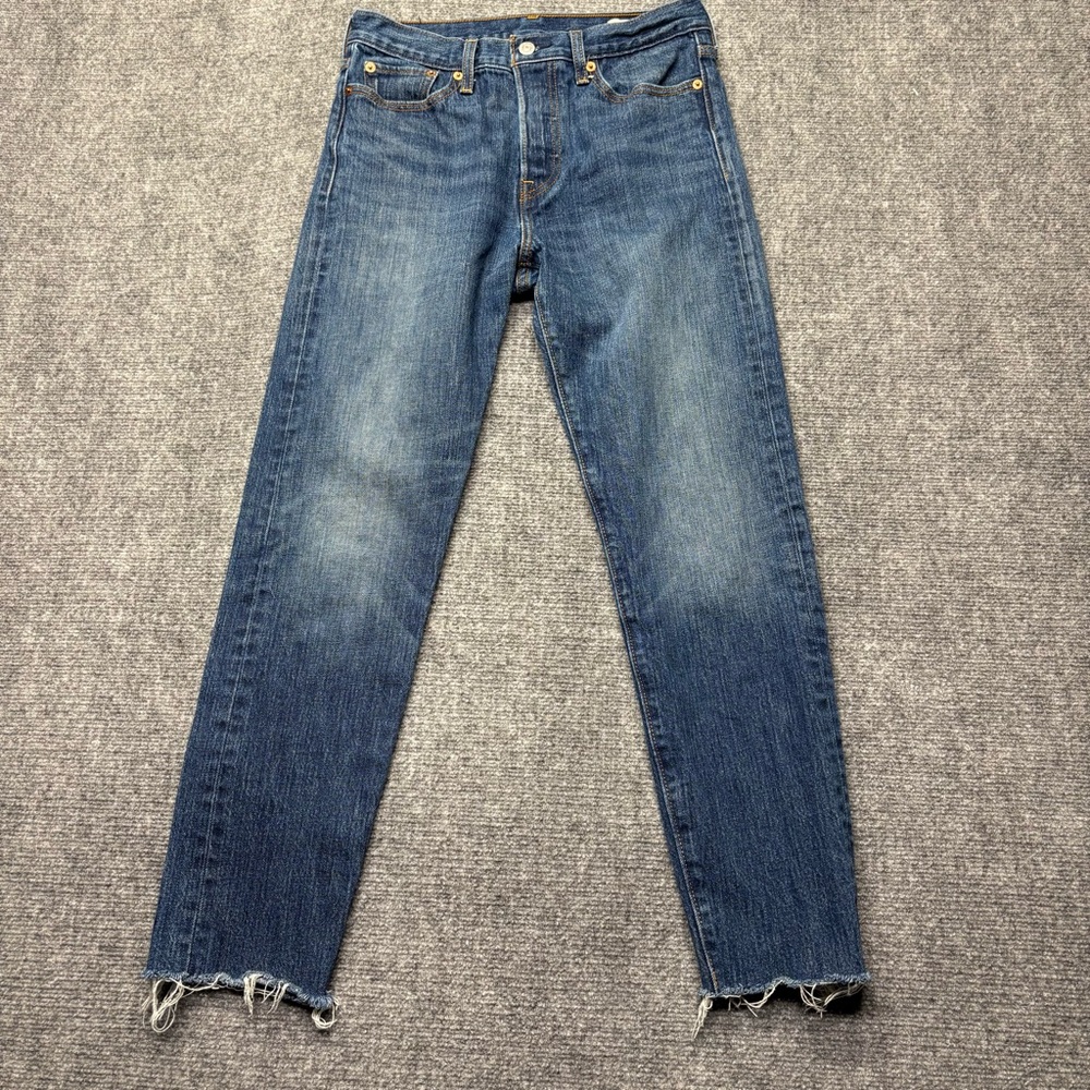 Levis Jeans Womens 28x27 Blue 501 S White Oak Cone Denim Raw Hem Button Fly